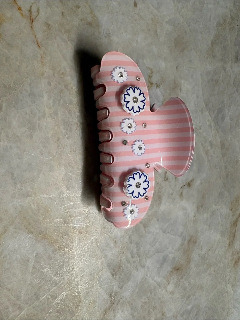 Pink Striped Flower Hair Clip